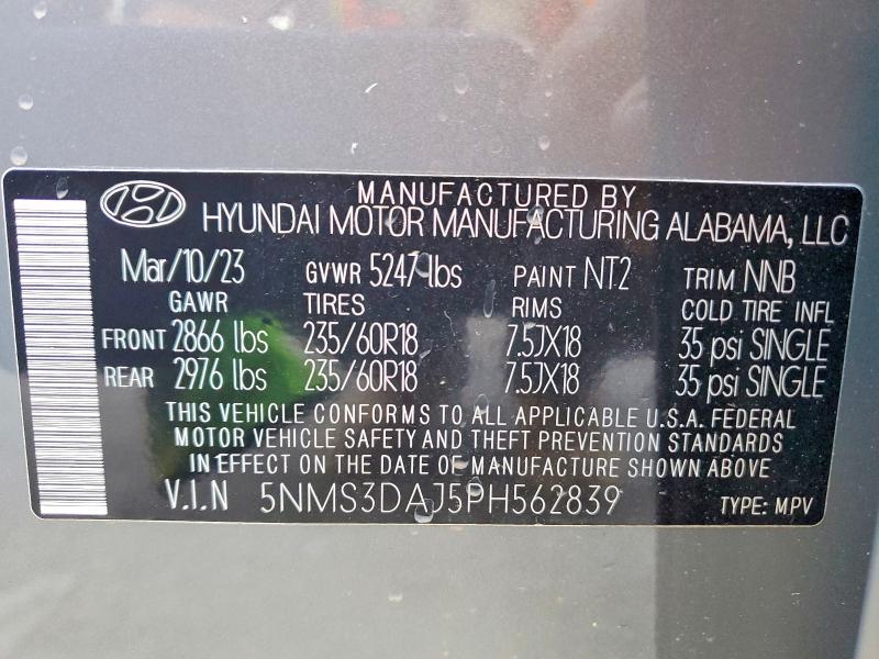 53344796 :رقم المزاد ، 5NMS3DAJ5PH562839 vin ، 2023 Hyundai Santa Fe مزاد بيع