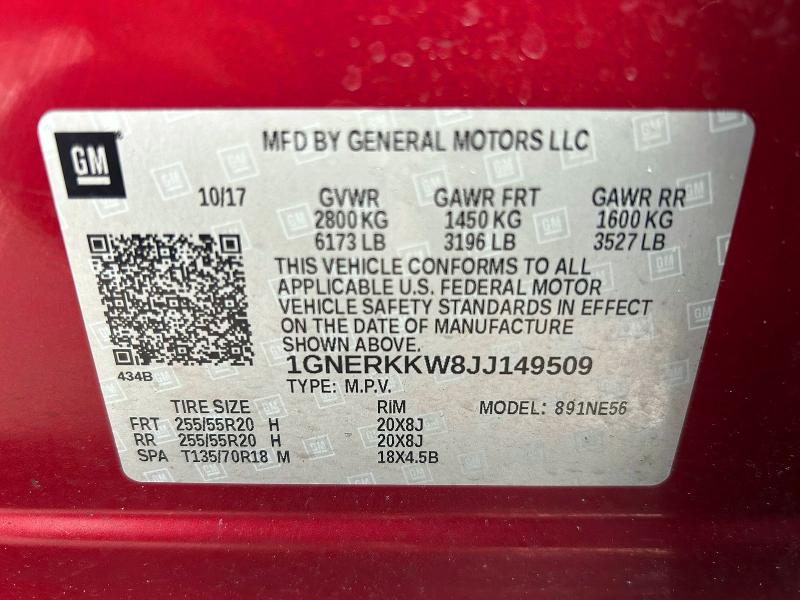 Aukcja sprzedaży 2018 Chevrolet Traverse, vin: 1GNERKKW8JJ149509, numer aukcji: 55752306