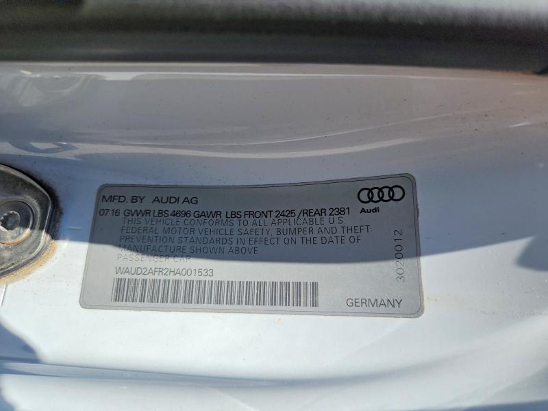 Продаж на аукціоні авто 2017 Audi A5, vin: WAUD2AFR2HA001533, номер лоту: 52201076