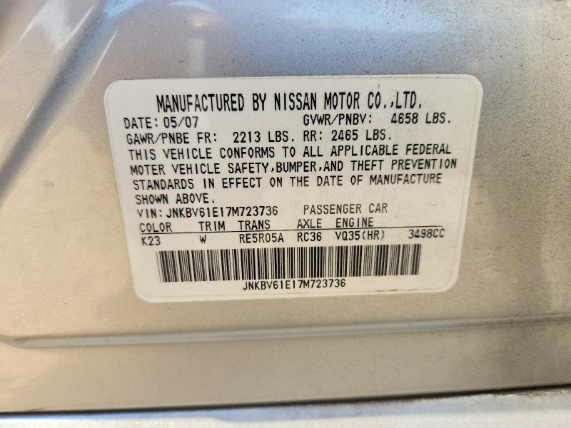 46780176 :رقم المزاد ، JNKBV61E17M723736 vin ، 2007 Infiniti G35 مزاد بيع