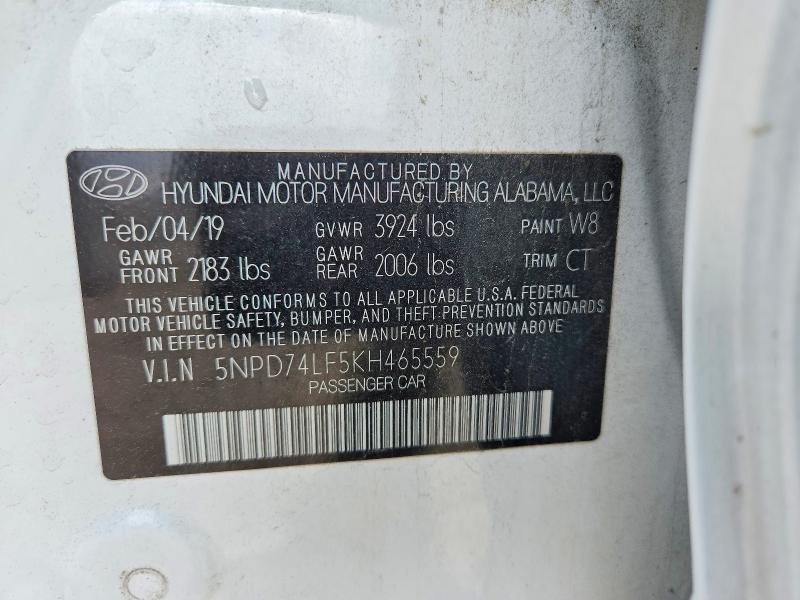 53524826 :رقم المزاد ، 5NPD74LF5KH465559 vin ، 2019 Hyundai Elantra مزاد بيع