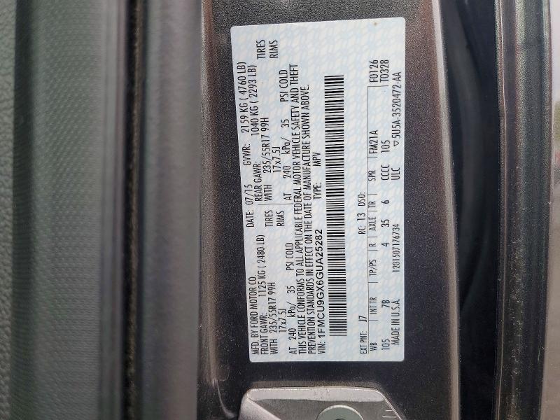 Продаж на аукціоні авто 2016 Ford Escape, vin: 1FMCU9GX6GUA25282, номер лоту: 52612076