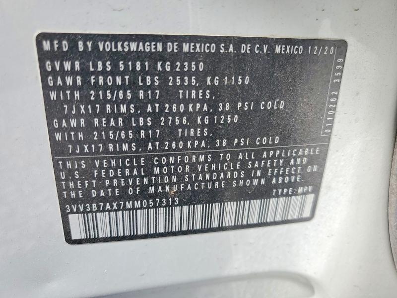 54892526 :رقم المزاد ، 3VV3B7AX7MM057313 vin ، 2021 Volkswagen Tiguan مزاد بيع