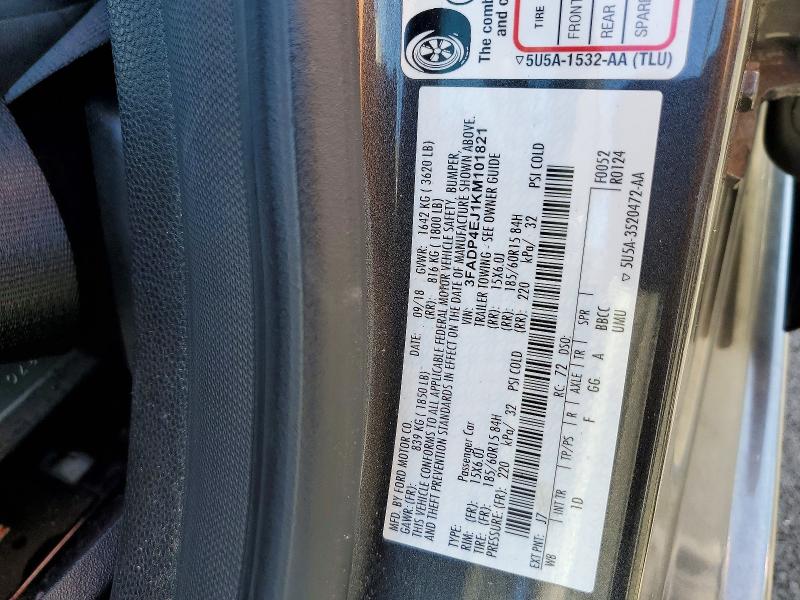 53833956 :رقم المزاد ، 3FADP4EJ1KM101821 vin ، 2019 Ford Fiesta مزاد بيع