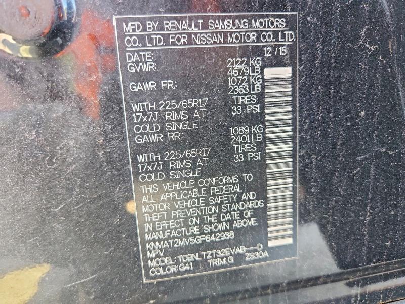 52333116 :رقم المزاد ، KNMAT2MV5GP642938 vin ، 2016 Nissan Rogue مزاد بيع