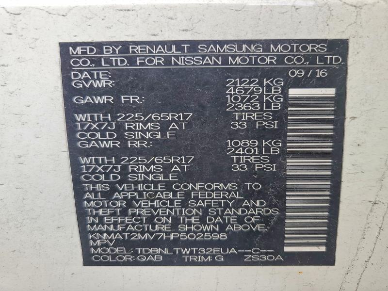 54663686 :رقم المزاد ، KNMAT2MV7HP502598 vin ، 2017 Nissan Rogue مزاد بيع