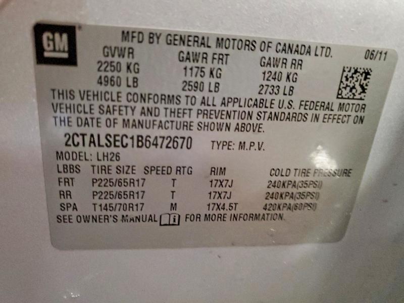 53540096 :رقم المزاد ، 2CTALSEC1B6472670 vin ، 2011 Gmc Terrain مزاد بيع