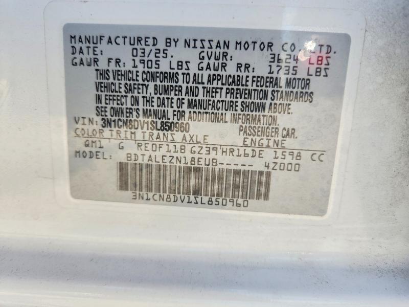 2025 Nissan Versa მანქანა იყიდება აუქციონზე, vin: 3N1CN8DV1SL850960, აუქციონის ნომერი: 52365016