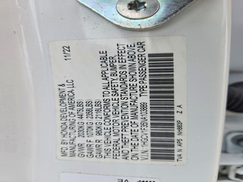 Продаж на аукціоні авто 2022 Honda Accord, vin: 1HGCV1F35NA103889, номер лоту: 53093986