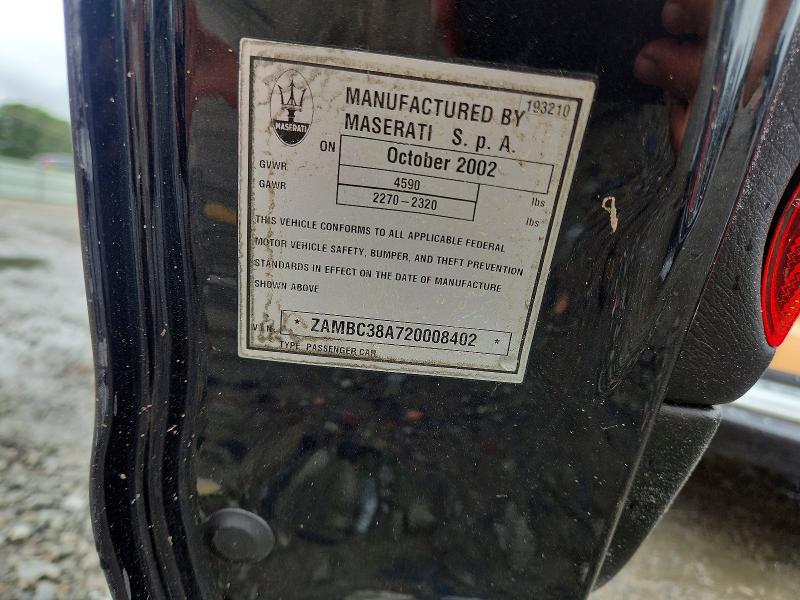 2002 Maserati Coupe მანქანა იყიდება აუქციონზე, vin: ZAMBC38A720008402, აუქციონის ნომერი: 54297266