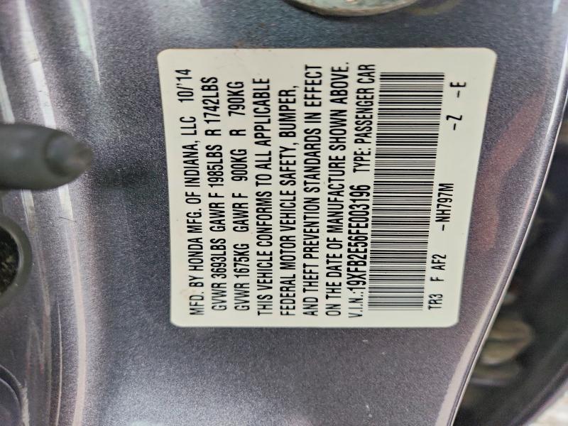 54094066 :رقم المزاد ، 19XFB2E56FE003196 vin ، 2015 Honda Civic مزاد بيع