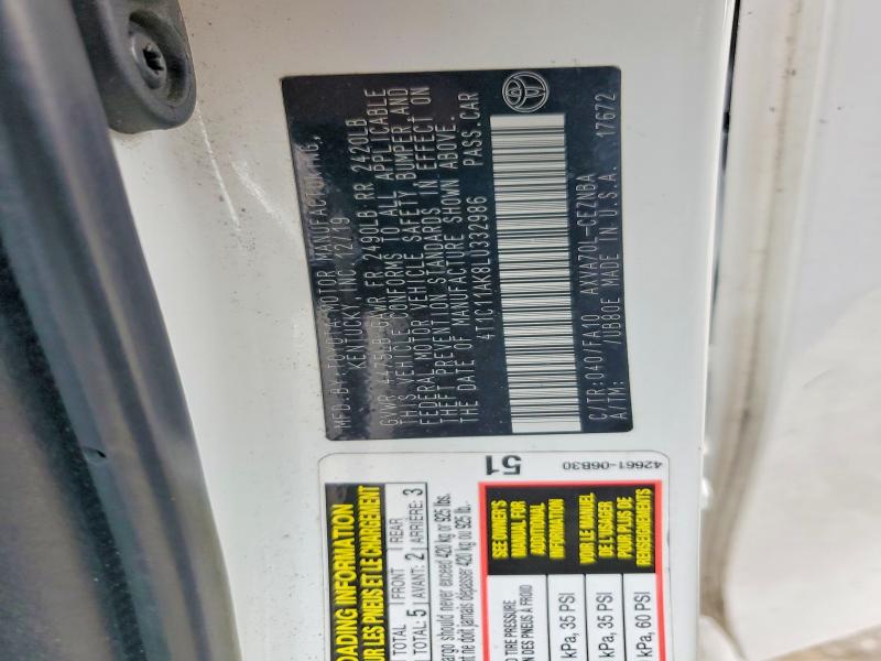 Продаж на аукціоні авто 2020 Toyota Camry, vin: 4T1C11AK8LU332986, номер лоту: 55117196