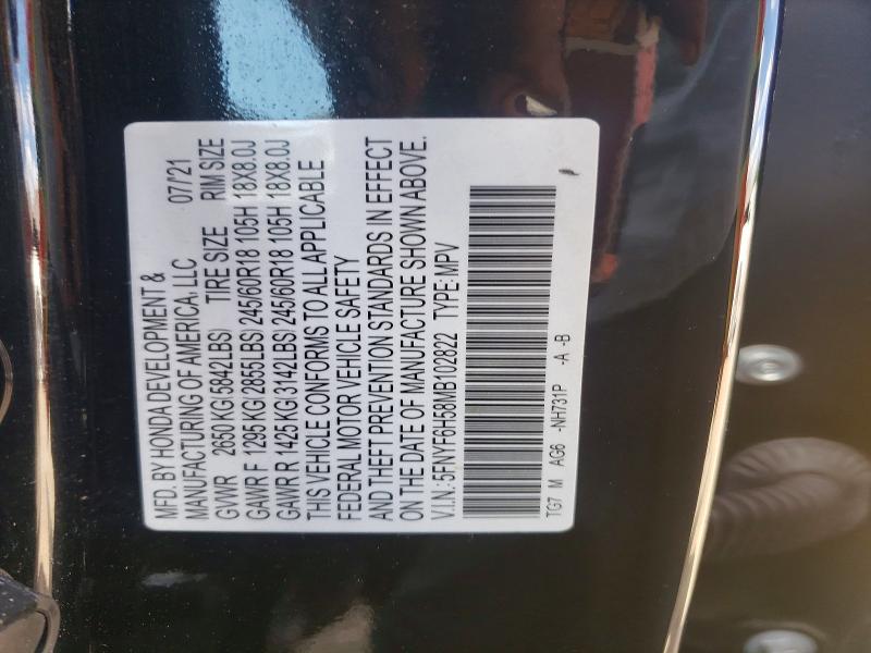 2021 Honda Pilot მანქანა იყიდება აუქციონზე, vin: 5FNYF6H58MB102822, აუქციონის ნომერი: 53270026