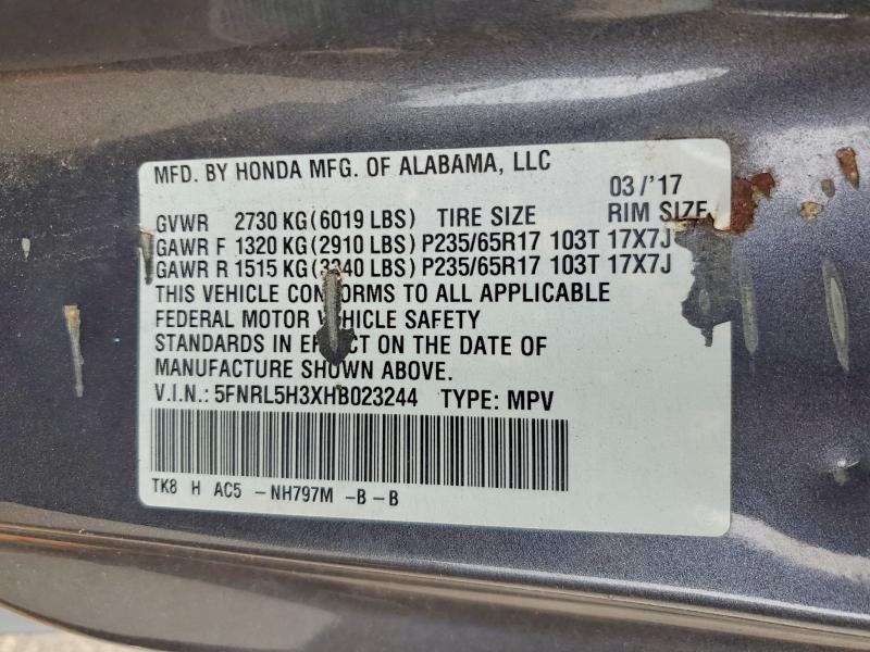 54500806 :رقم المزاد ، 5FNRL5H3XHB023244 vin ، 2017 Honda Odyssey مزاد بيع