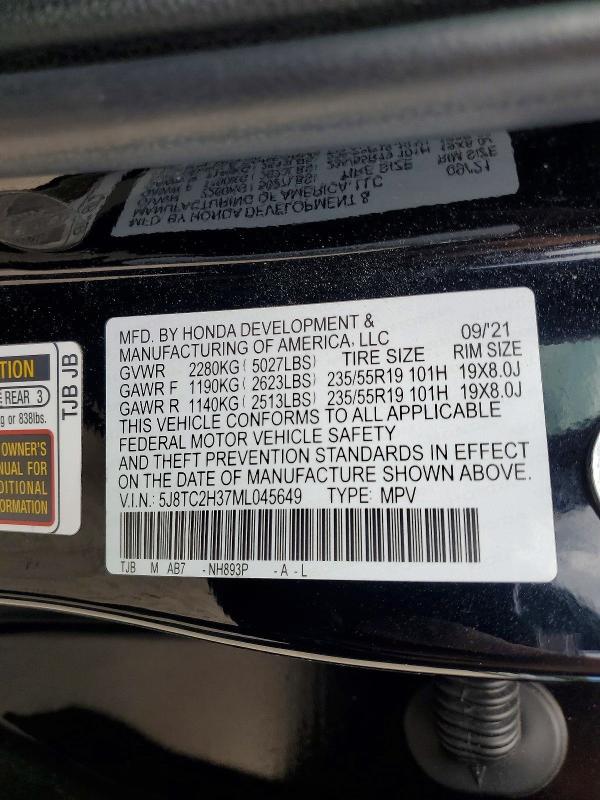 54872546 :رقم المزاد ، 5J8TC2H37ML045649 vin ، 2021 Acura Rdx مزاد بيع