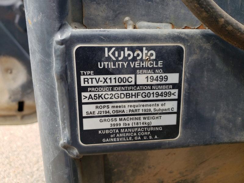 2022 Kubota Rtv X1100c მანქანა იყიდება აუქციონზე, vin: A5KC2GDBHFG019499, აუქციონის ნომერი: 55165476