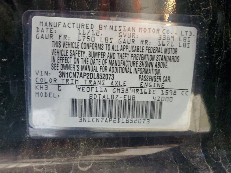 53225436 :رقم المزاد ، 3N1CN7AP2DL852073 vin ، 2013 Nissan Versa مزاد بيع