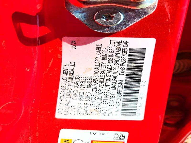 2024 Honda Civic მანქანა იყიდება აუქციონზე, vin: 19XFL2G84RE029448, აუქციონის ნომერი: 53094346