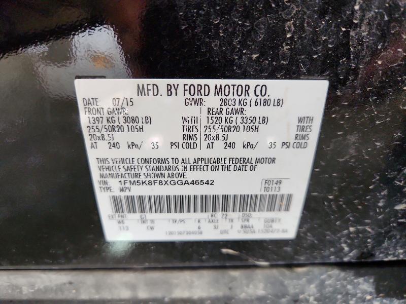 Aukcja sprzedaży 2016 Ford Explorer, vin: 1FM5K8F8XGGA46542, numer aukcji: 53010906