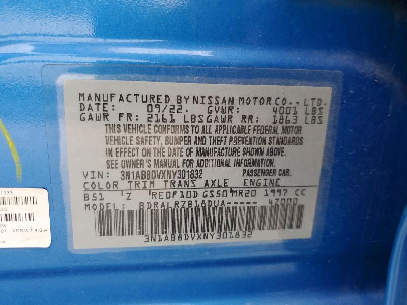 2022 Nissan Sentra მანქანა იყიდება აუქციონზე, vin: 3N1AB8DVXNY301832, აუქციონის ნომერი: 53467746