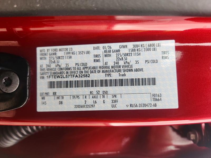 Aukcja sprzedaży 2026 Ford F150, vin: 1FTEW2L57TFA32582, numer aukcji: 54201266