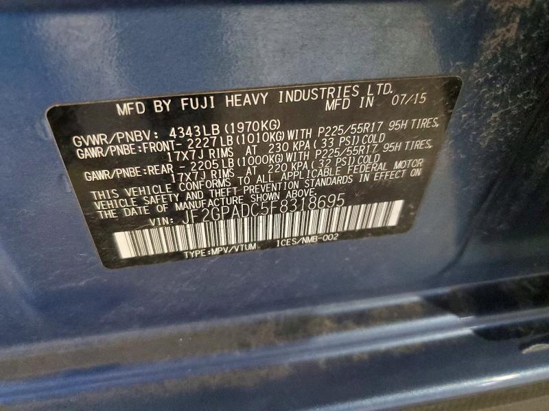 Продаж на аукціоні авто 2015 Subaru Xv Crosstrek, vin: JF2GPADC5F8318695, номер лоту: 55582796