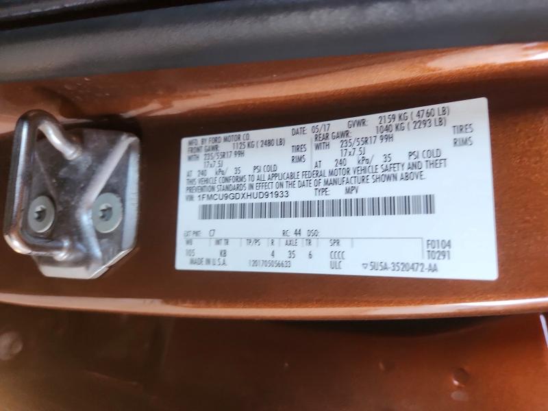 55094796 :رقم المزاد ، 1FMCU9GDXHUD91933 vin ، 2017 Ford Escape مزاد بيع
