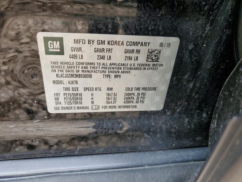 2019 Buick Encore მანქანა იყიდება აუქციონზე, vin: KL4CJGSM3KB936098, აუქციონის ნომერი: 54202796