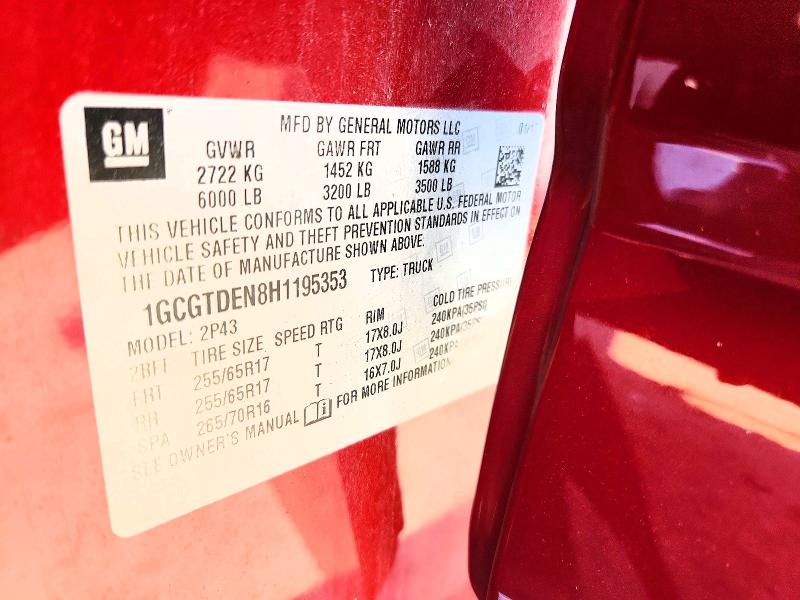 2017 Chevrolet Colorado მანქანა იყიდება აუქციონზე, vin: 1GCGTDEN8H1195353, აუქციონის ნომერი: 54158086