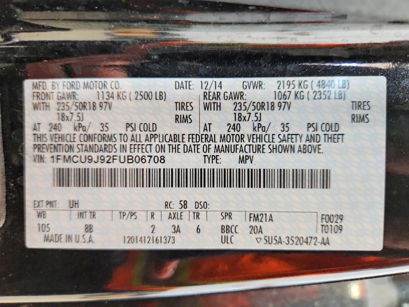 Aukcja sprzedaży 2015 Ford Escape, vin: 1FMCU9J92FUB06708, numer aukcji: 53402226