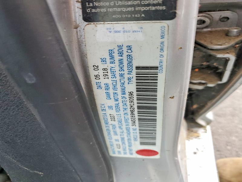 2002 Volkswagen Jetta მანქანა იყიდება აუქციონზე, vin: 3VWSE69M82M190596, აუქციონის ნომერი: 53820566