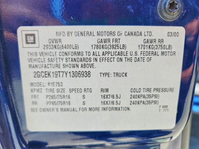Aukcja sprzedaży 2000 Chevrolet Silverado, vin: 2GCEK19T7Y1306938, numer aukcji: 54517786