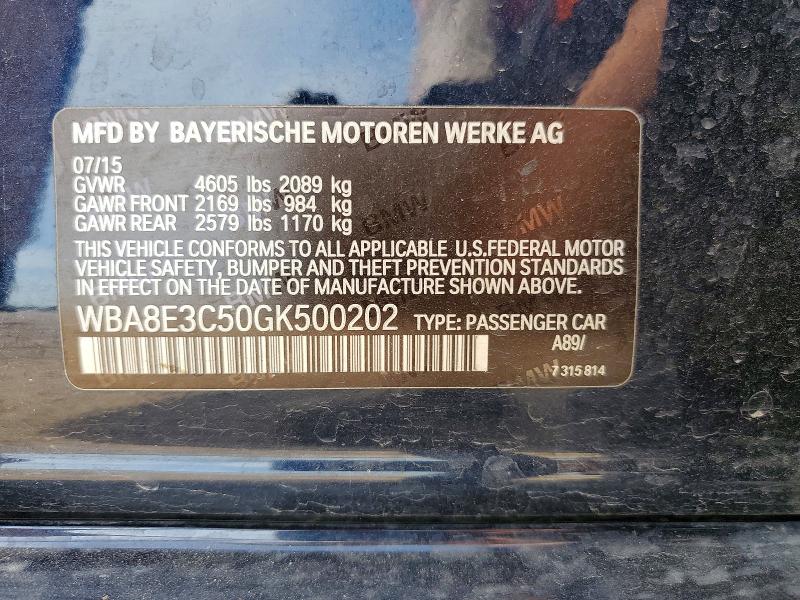 52824166 :رقم المزاد ، WBA8E3C50GK500202 vin ، 2016 Bmw 328 مزاد بيع