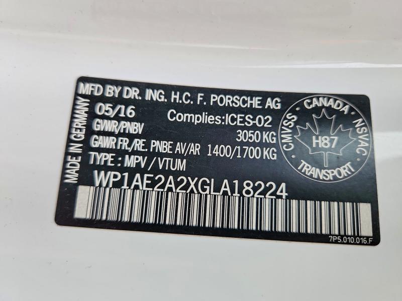 50888216 :رقم المزاد ، WP1AE2A2XGLA18224 vin ، 2016 Porsche Cayenne مزاد بيع