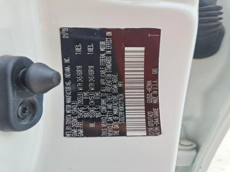 2019 Toyota Highlander მანქანა იყიდება აუქციონზე, vin: 5TDZZRFH0KS311636, აუქციონის ნომერი: 54260886
