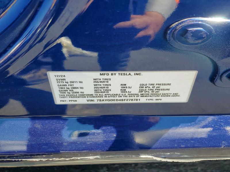 Aukcja sprzedaży 2025 Tesla Model Y, vin: 7SAYGDED4SF278781, numer aukcji: 53276856