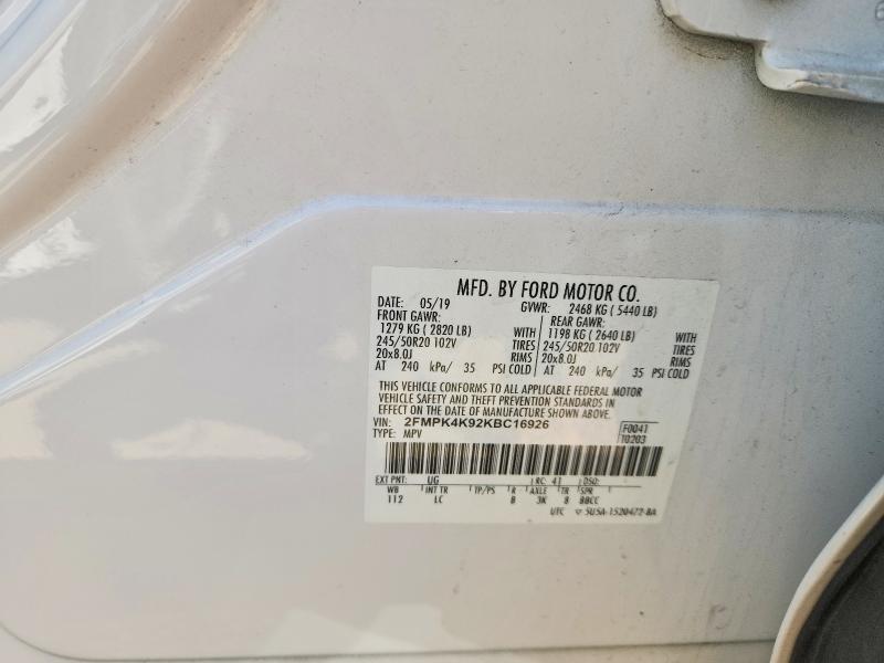 Продаж на аукціоні авто 2019 Ford Edge, vin: 2FMPK4K92KBC16926, номер лоту: 53142026