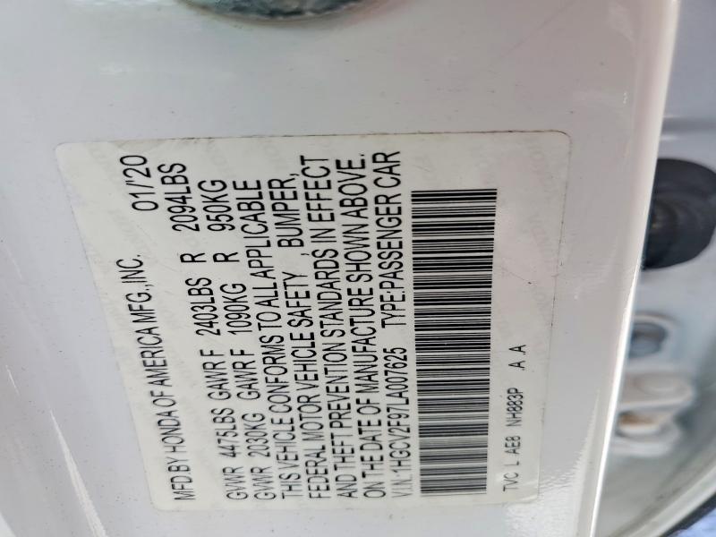 Aukcja sprzedaży 2020 Honda Accord, vin: 1HGCV2F97LA007625, numer aukcji: 54413266