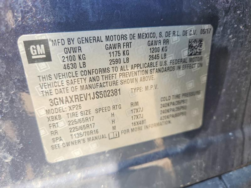Продаж на аукціоні авто 2018 Chevrolet Equinox, vin: 3GNAXREV1JS502381, номер лоту: 53158136