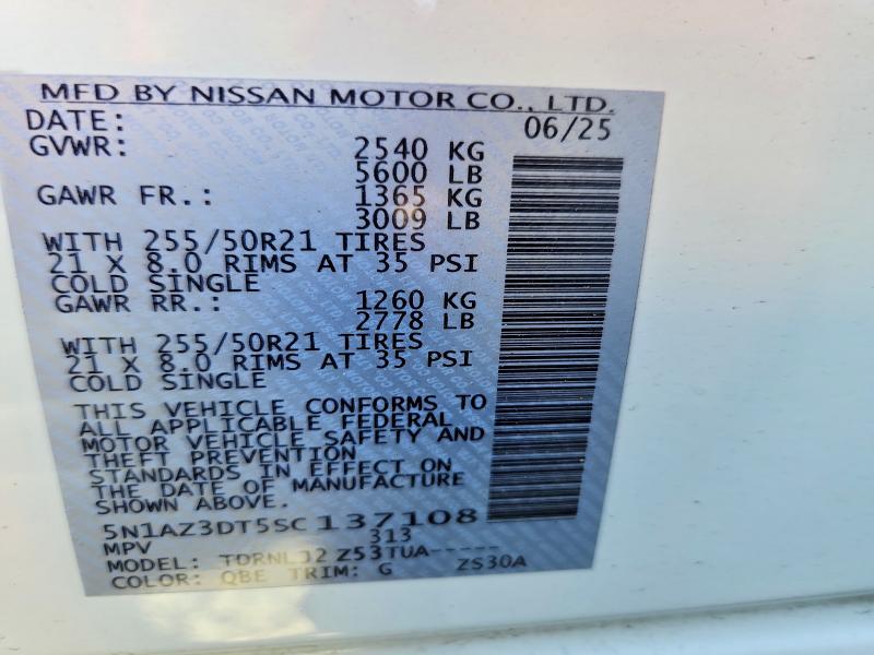 51842326 :رقم المزاد ، 5N1AZ3DT5SC137108 vin ، 2025 Nissan Murano مزاد بيع