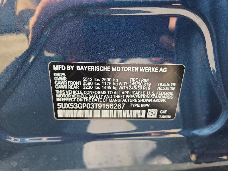 51772886 :رقم المزاد ، 5UX53GP03T9156267 vin ، 2026 Bmw X3 مزاد بيع