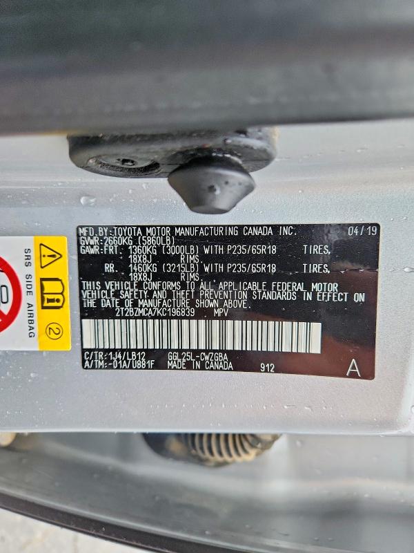54627746 :رقم المزاد ، 2T2BZMCA7KC196839 vin ، 2019 Lexus Rx 350 مزاد بيع