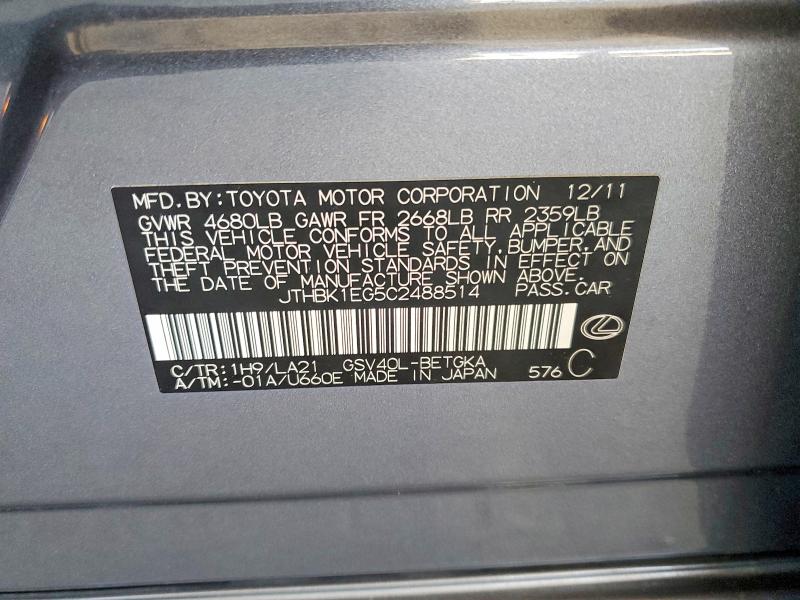 Aukcja sprzedaży 2012 Lexus Es, vin: JTHBK1EG5C2488514, numer aukcji: 53754786