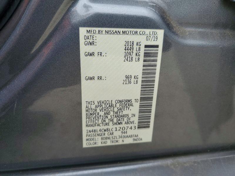 2020 Nissan Altima მანქანა იყიდება აუქციონზე, vin: 1N4BL4CW8LC120743, აუქციონის ნომერი: 54261236