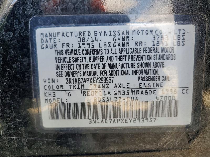 2014 Nissan Sentra მანქანა იყიდება აუქციონზე, vin: 3N1AB7APXEY293957, აუქციონის ნომერი: 55460256