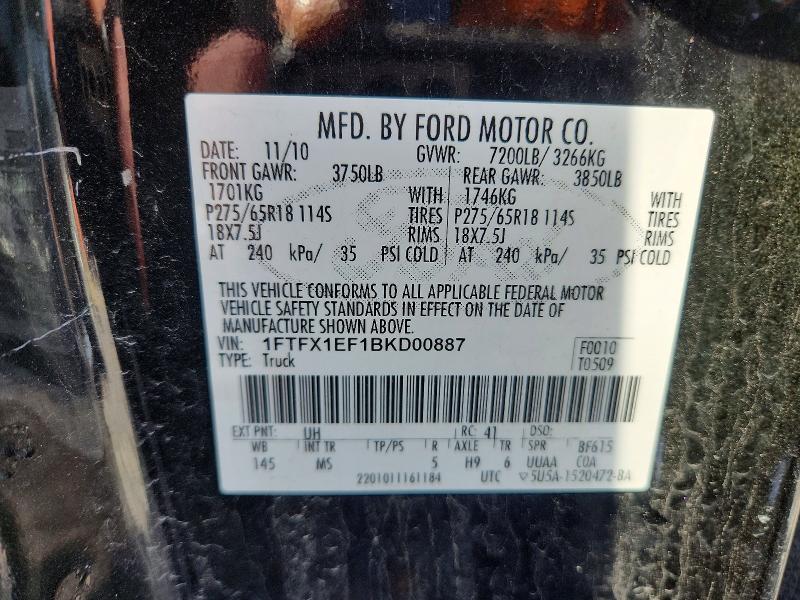 53952456 :رقم المزاد ، 1FTFX1EF1BKD00887 vin ، 2011 Ford F150 مزاد بيع