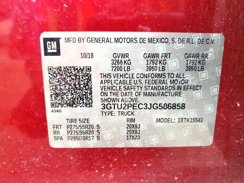 53740256 :رقم المزاد ، 3GTU2PEC3JG586858 vin ، 2018 Gmc Sierra مزاد بيع