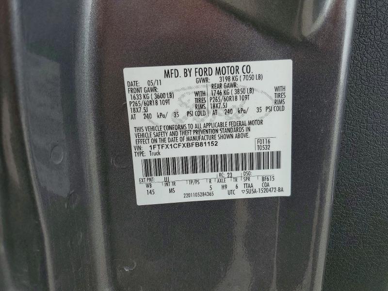 54278426 :رقم المزاد ، 1FTFX1CFXBFB81152 vin ، 2011 Ford F150 مزاد بيع