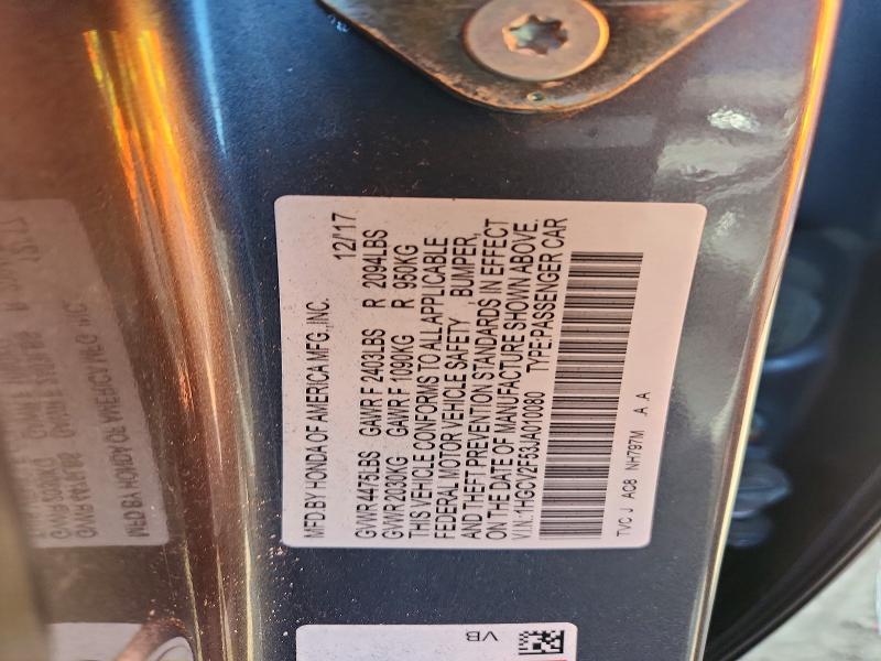 2018 Honda Accord მანქანა იყიდება აუქციონზე, vin: 1HGCV2F53JA010080, აუქციონის ნომერი: 53131956