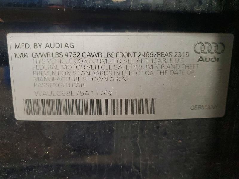 Продажа на аукционе авто 2005 Audi A4, vin: WAULC68E75A117421, номер лота: 55316466